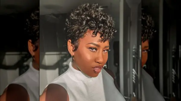 Woman with a longer pixie cut