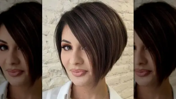 Woman with a brown angled bob