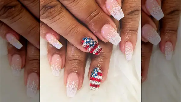 Rhinestone American flag nails