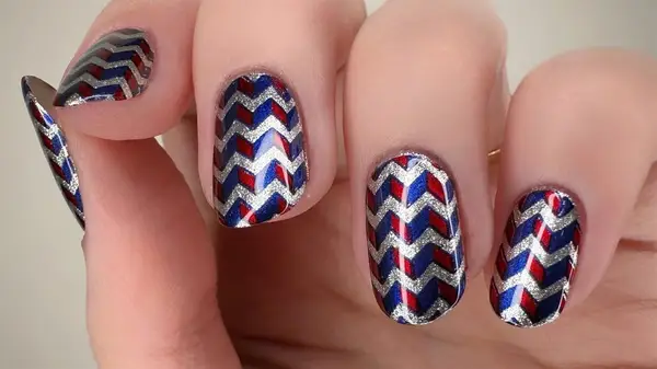 Red, white and silver nails