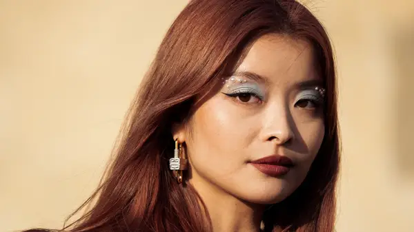 Woman with blue eyeshadow