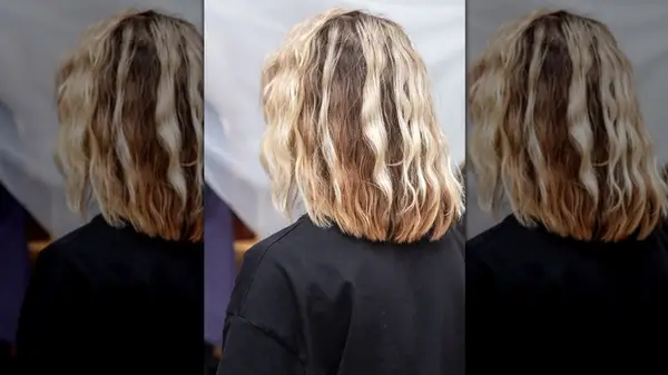 Woman with blonde hair streaks