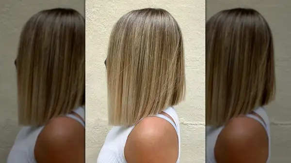 Angled blonde midi-bob