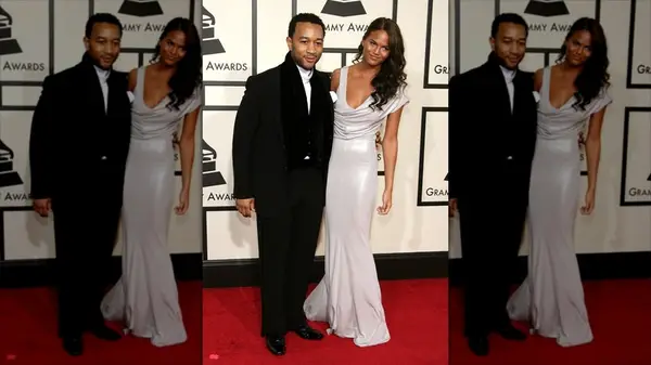 John Legend and Chrissy Teigen on the red carpet at the 2008 Grammys