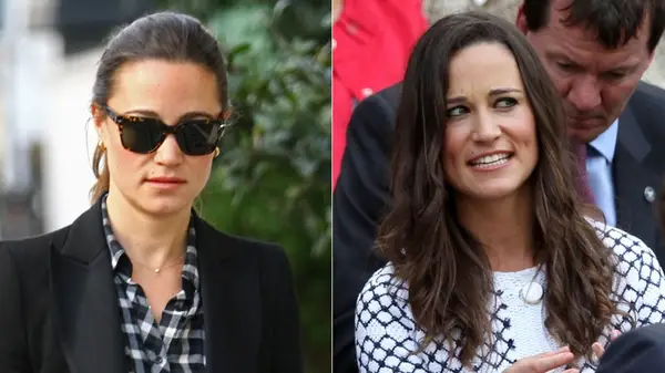 Pippa Middleton with a ponytail and wavy hair in 2012, side by side photos