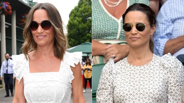 Pippa Middleton at Wimbledon in 2018, side by side photos