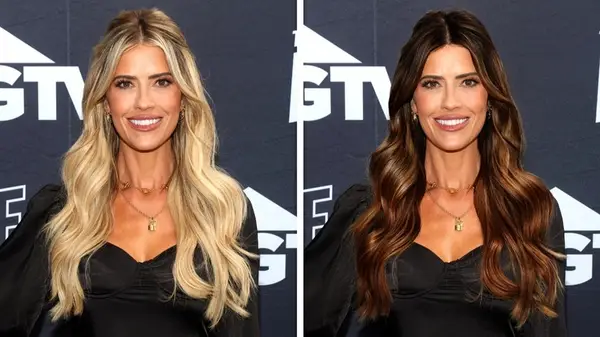 Christina Haack at an event with blonde hair then edited brunette hair