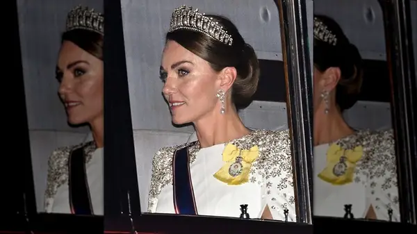 Kate Middleton wearing a tiara and an up-do in 2022