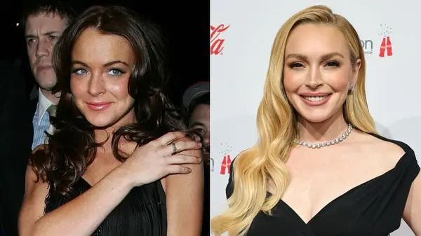 Lindsay Lohan in 2006 and in 2025, side by side photos