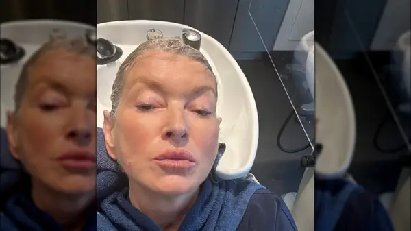 A selfie of Martha Stewart while getting her hair washed at the salon