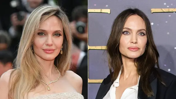 Angelina Jolie with blonde and dark brown hair