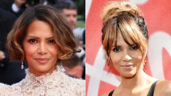 Halle Berry with a bob in 2025 and updo in 2016