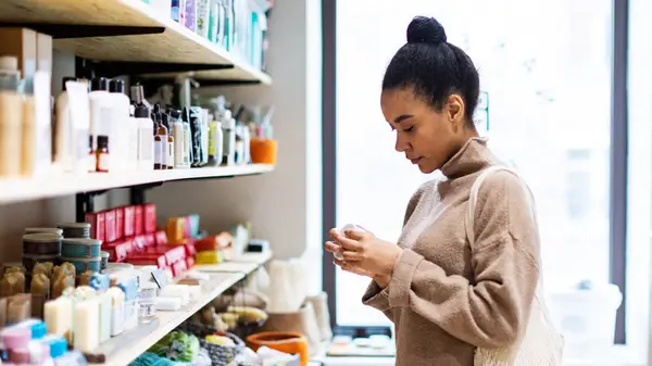 Woman shopping for beauty products