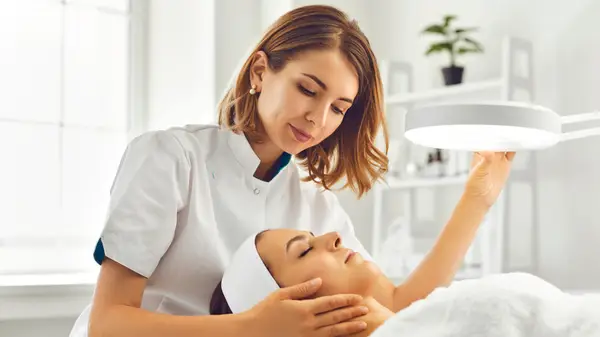 esthetician giving woman a facial