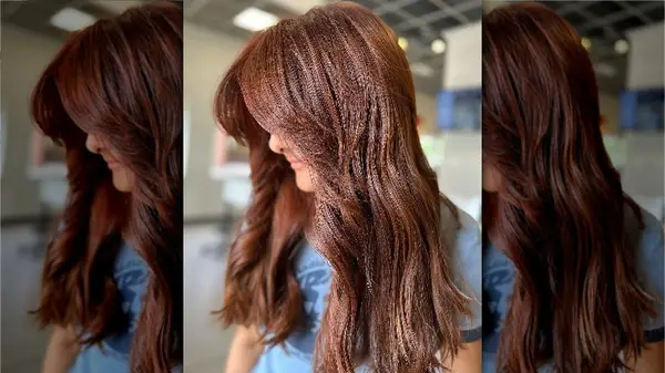 redhead curtain bangs hairstyle