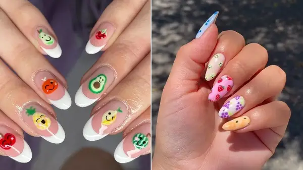 fruity mismatched nails