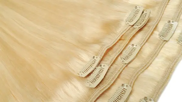 A collection of clip-in hair extensions