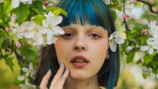 creative girl with blue hair