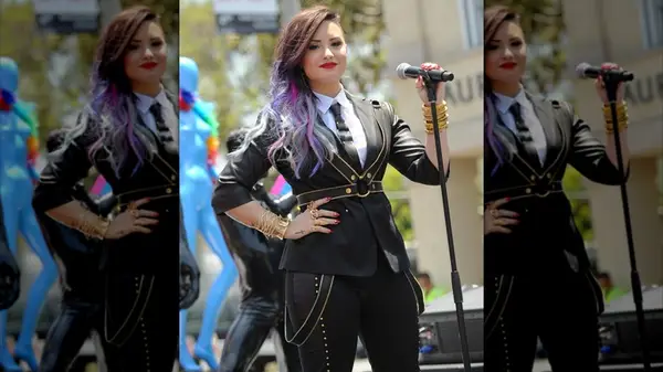 Demi Lovato with rainbow hair at the LA Pride Parade