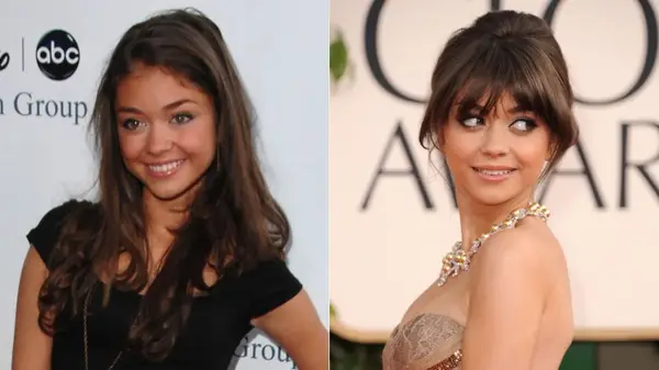 Two views of Sarah Hyland with brunette hair from 2009 and 2011