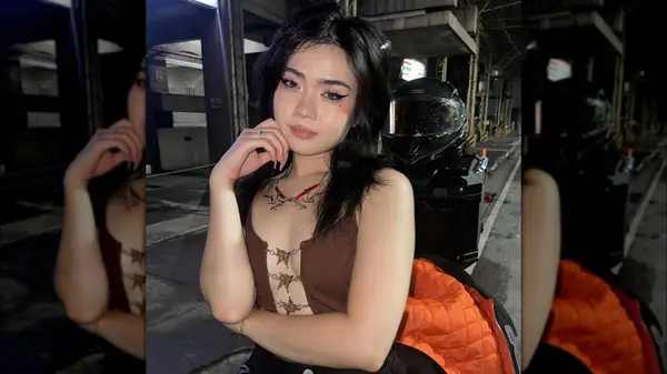 Woman with wolf cut hair