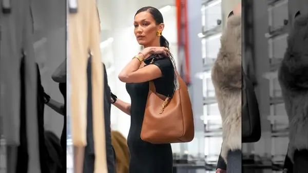 Bella Hadid shopping at Yves Saint Laurent in January 2025