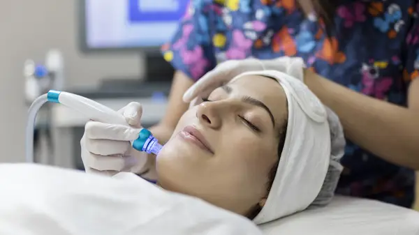 Woman receiving acne treatment