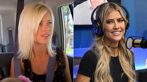 Christina Haack in 2013 with short hair and in 2024 with long hair, side by side photos