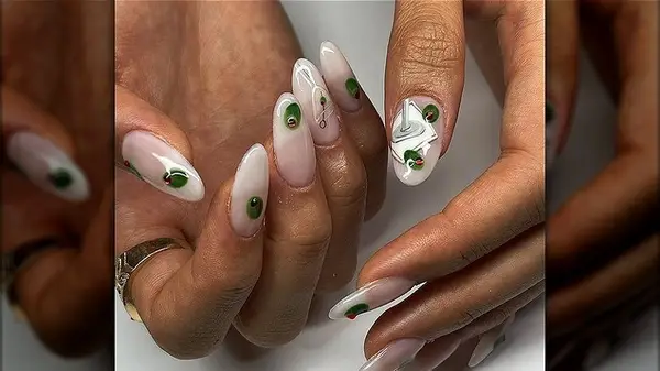 Milk nails with olive details
