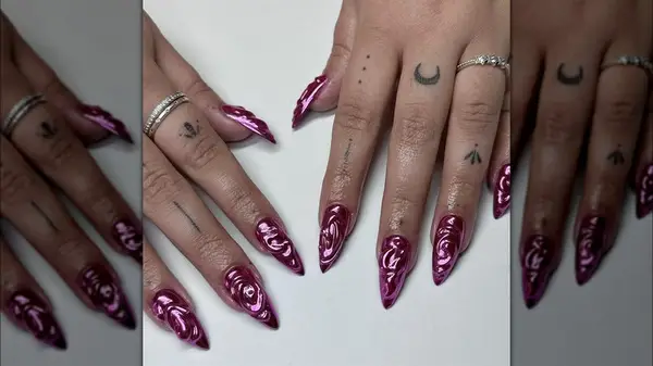 Textured pink chrome nails