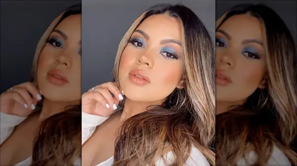 Woman wearing blue eyeshadow