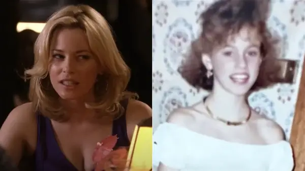 Elizabeth Banks in Modern Family and with her natural hair, side by side photos