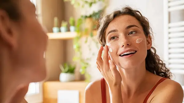 Woman applying sunscreen 