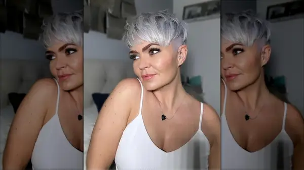 Woman with an asymmetric pixie cut