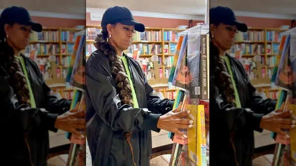 michelle obama in a book store in august 2024