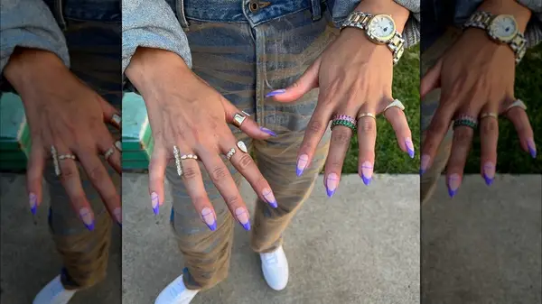 Purple floating French manicure