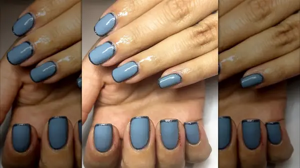 Gray nails with a glitter frame