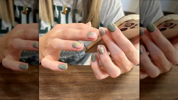 Green and gold nails