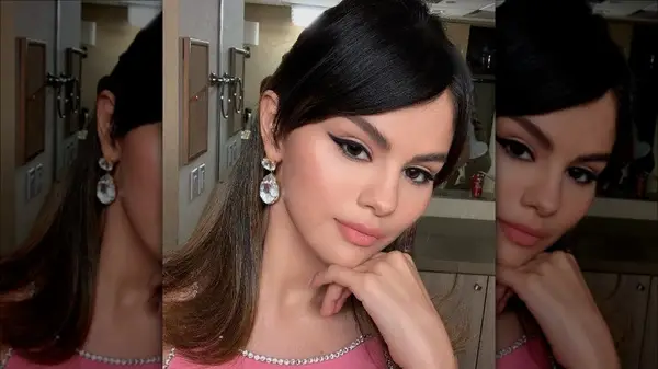 Selena Gomez with sleek, sharp bang