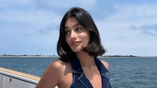 Long bob denim halter shirt