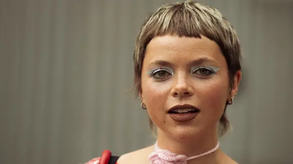 Woman with bright pastel eyeshadow 