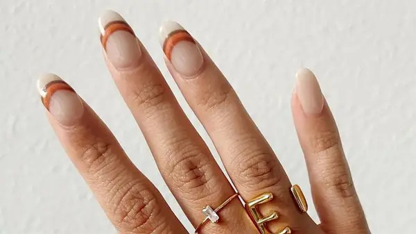 Pumpkin spice rainbow nails