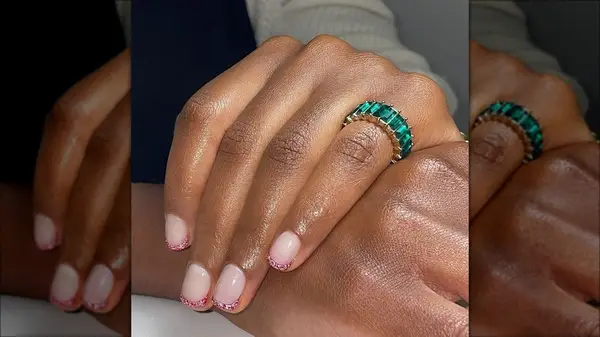 Pink glitter French manicure