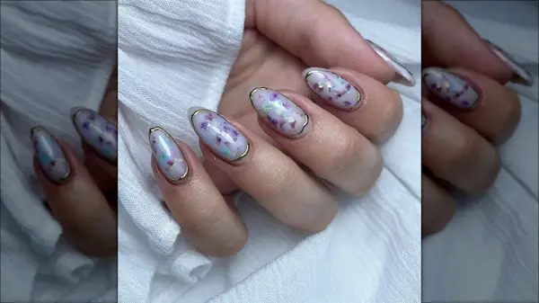 Milk bath nails with a gold frame