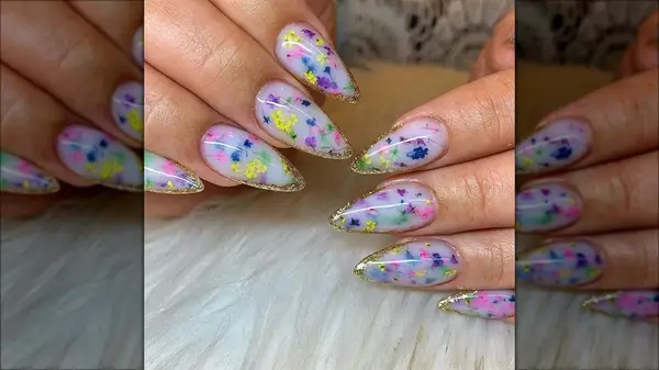Milk bath nails with gold glitter