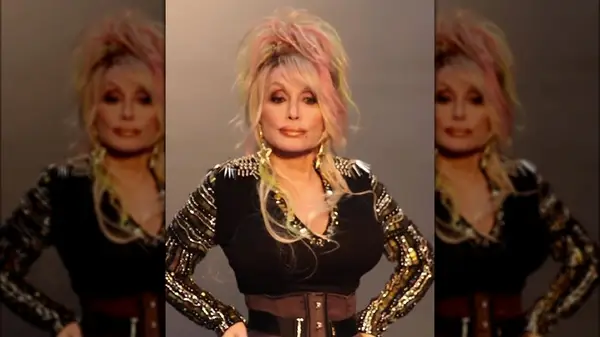 Dolly Parton with pink and green hair