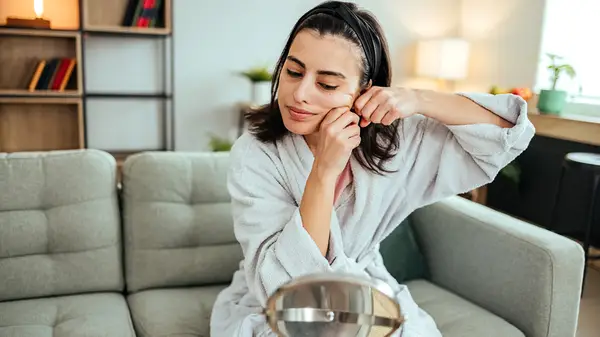 Woman massaging her face