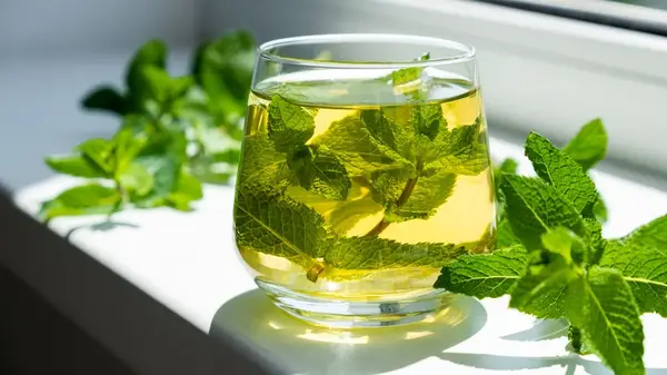 mint leaves in water