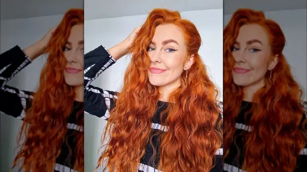 Woman with red mermaid hair