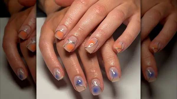 Manicure with chrome and color nail accents